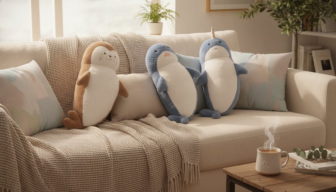 70cm Kawaii Hugging Plush Pillow: Seal, Shark, Narwhal