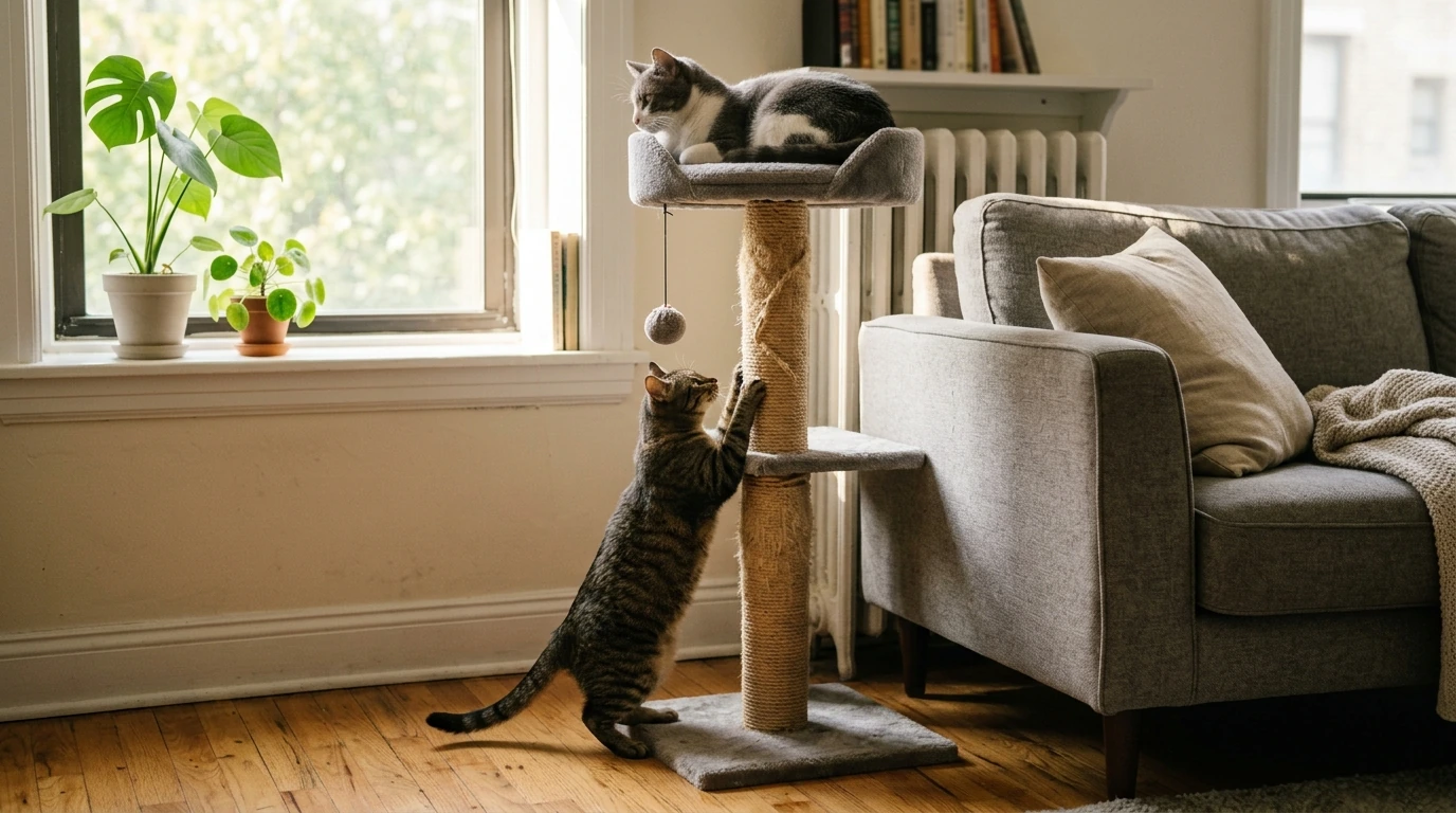 Compact Cat Tree: Sisal Scratcher & Play Area for Indoors