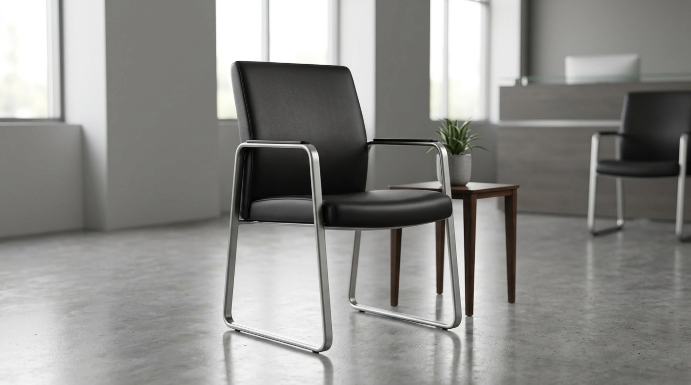 PU Leather Guest Chair: Metal Frame, Easy-Clean Style